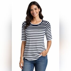 Sz Small Banana Republic Cotton Blend Navy White Fitted Silhouette Breton Tee